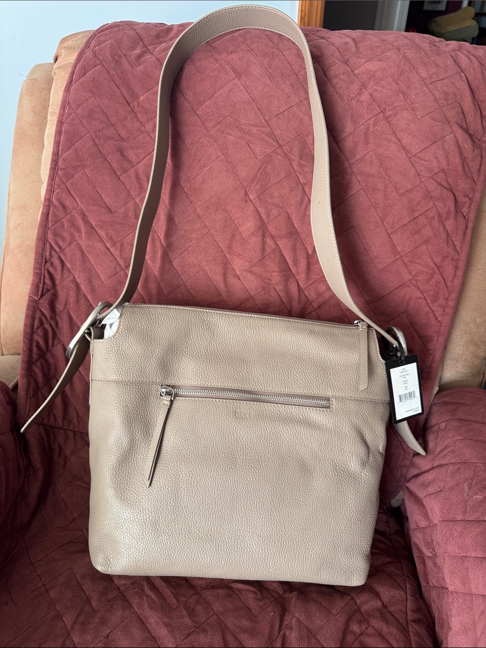 DKMY Women's Pebbled Leather Crossbody Tote - Taupe